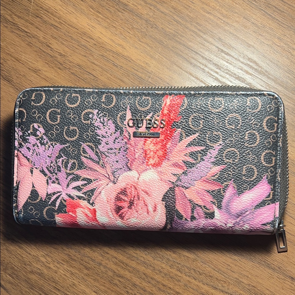 GUESS Women's Wallet with Pink Floral Design